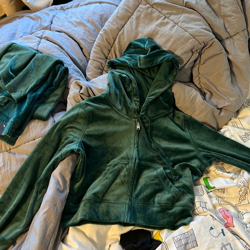 Green cropped suede track zip up